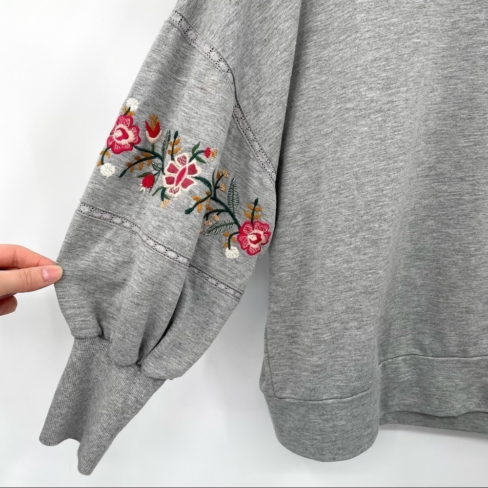 Mustard Seed Grey Sweatshirt with Cute Floral Embroidery Detail - Picture 7 of 11